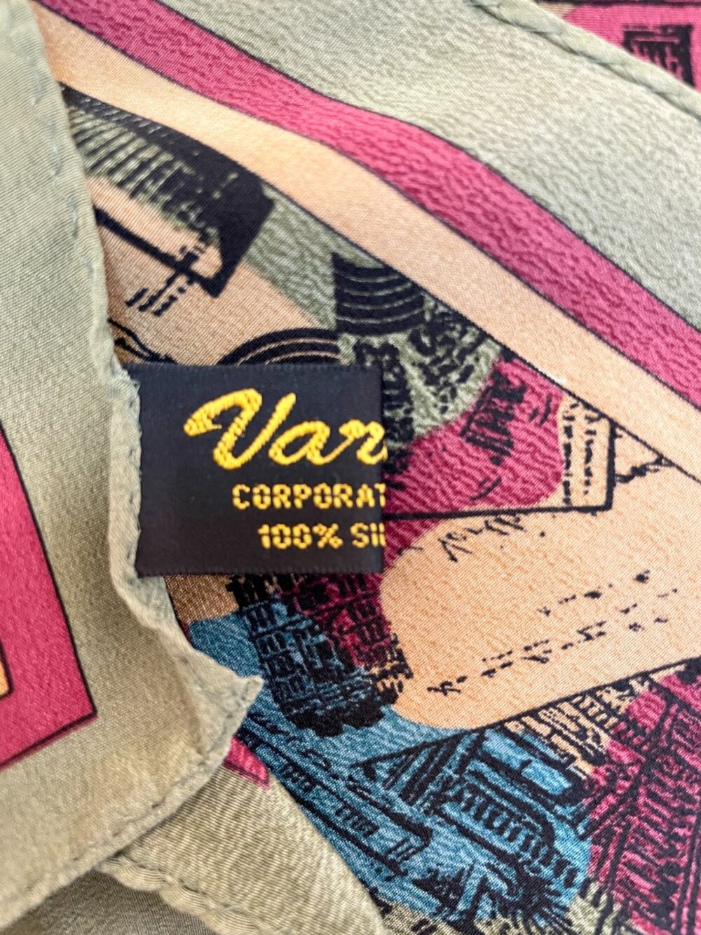 Varucci 100% Silk Vintage Print Oblong Scarf 10 x 50 - Picture 9 of 10